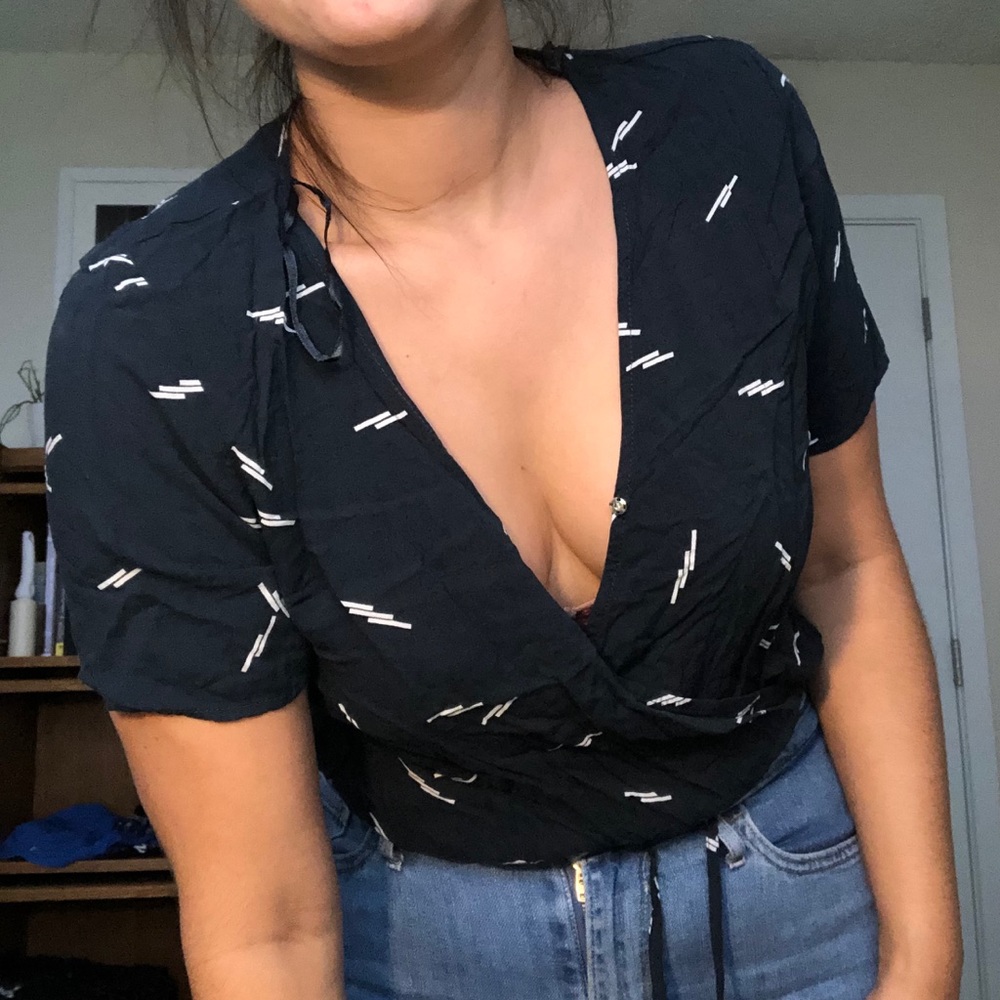 Navy Blue Crop Top w Elastic Waist